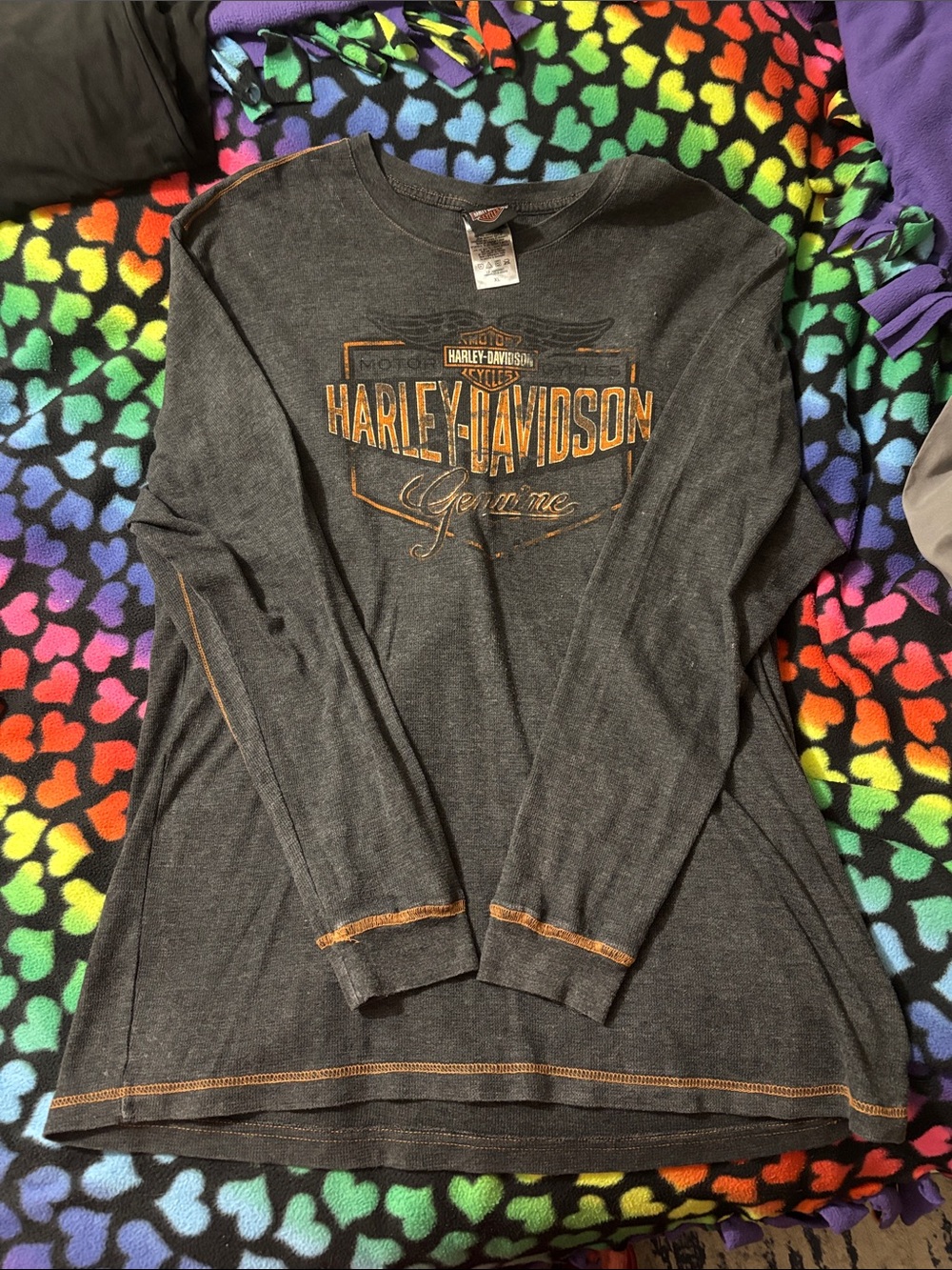 Harley-Davidson Charcoal Gray Long Sleeve Shirt with Orange Logo
